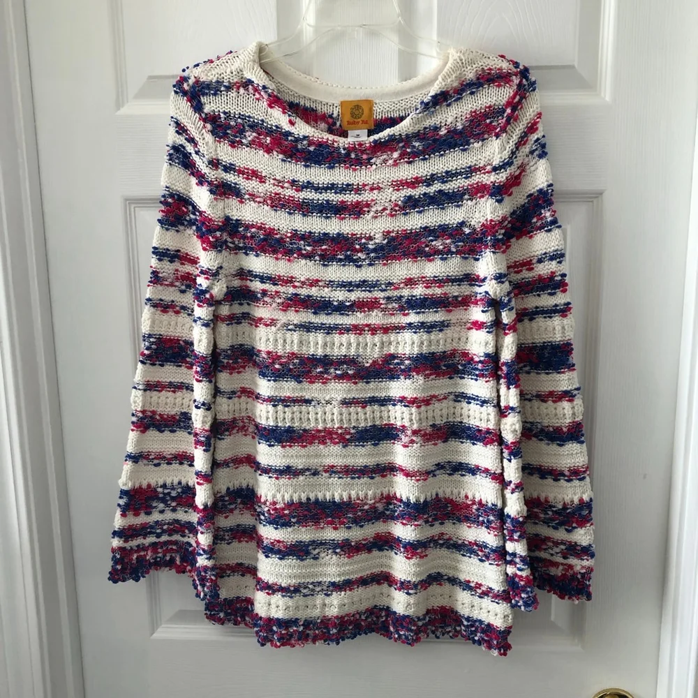 Ruby Rd Size M Vibrant Patriotic Knit Pullover Sweater Cozy Flared Sleeve - Picture 9 of 9